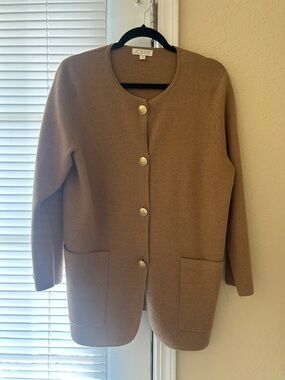 J. Crew Camel Brown Giselle Sweater Blazer Gold Button Pockets Merino Wool M